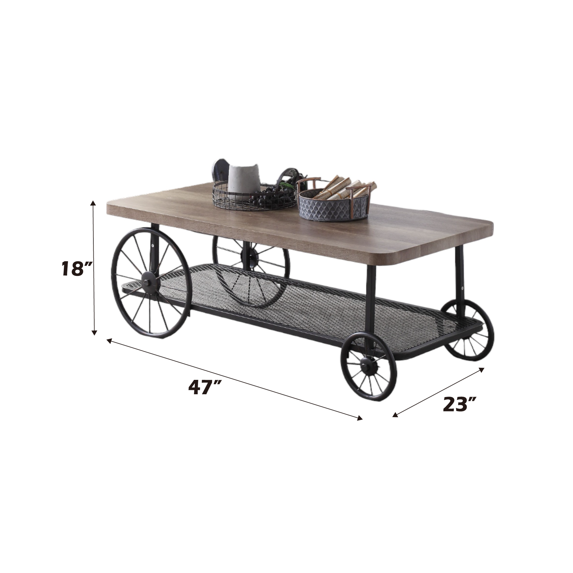 Oak And Antique Grey Coffee Table With Shelf Oak Primary Living Space Shelves Rectangular Wood Metal