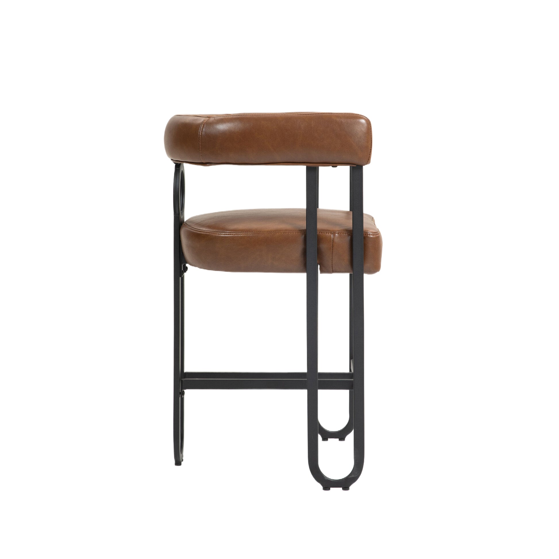 Coolmore Bar Stools Set Of 2, Modern Bar Stool With Back, Black Metal Frames, Upholstered Bar Stools For Kitchen Island, Pub, Club Light Brown Pu Light Brown Foam Pu Leather