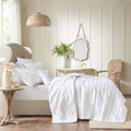 4 Piece Microfiber Reversible Ruffle Quilt Set With Throw Pillow White Full Queen Full White Cotton