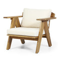 Outdoor Acacia Wood Club Chairs With Cushions Set Of 2 , Teak Finish Beige, 30.75