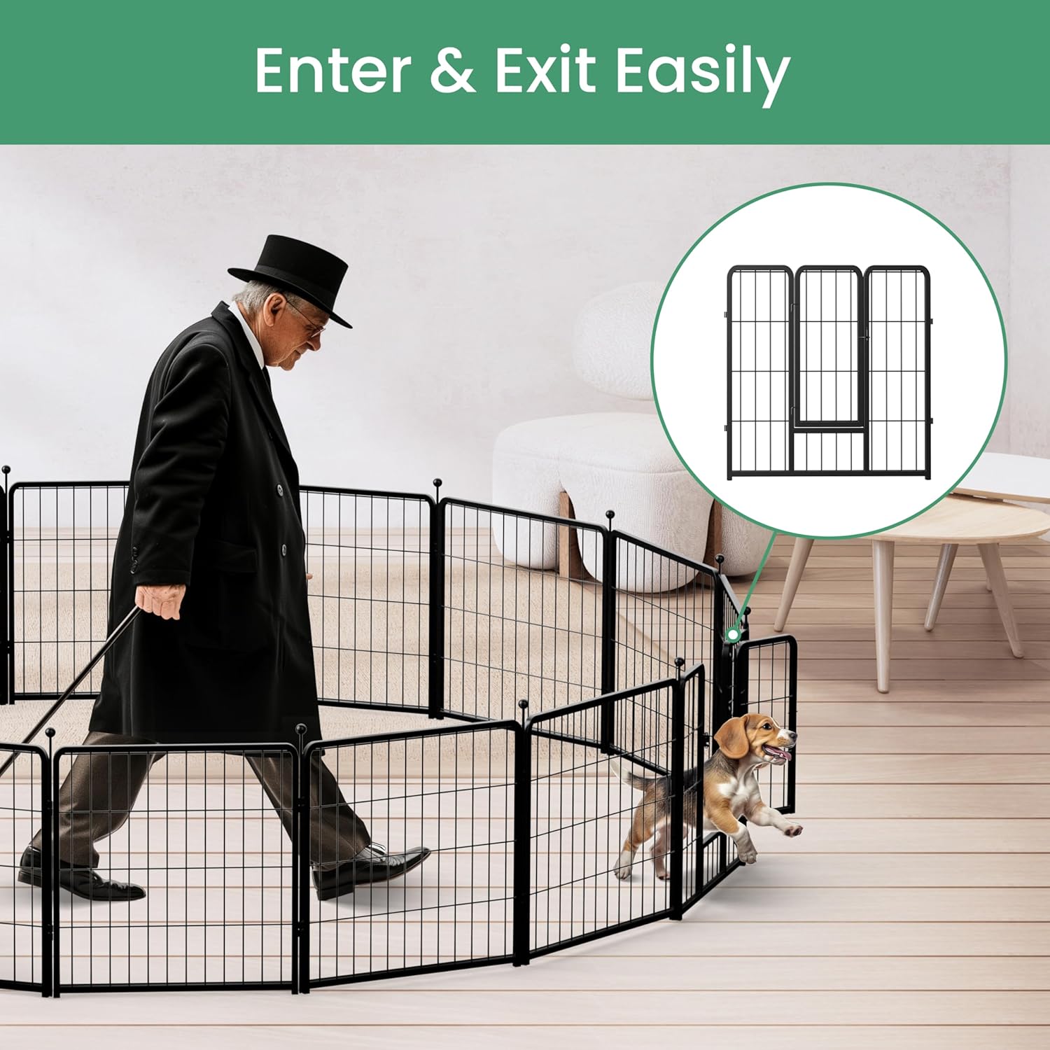 Dog Playpen 24 Inch 8 Panels, Heavy Duty Metal Pet Playpen Indoor Outdoor For Camping, Yard, Rv, Garden Fence, Privacy Patio, Black Black Metal