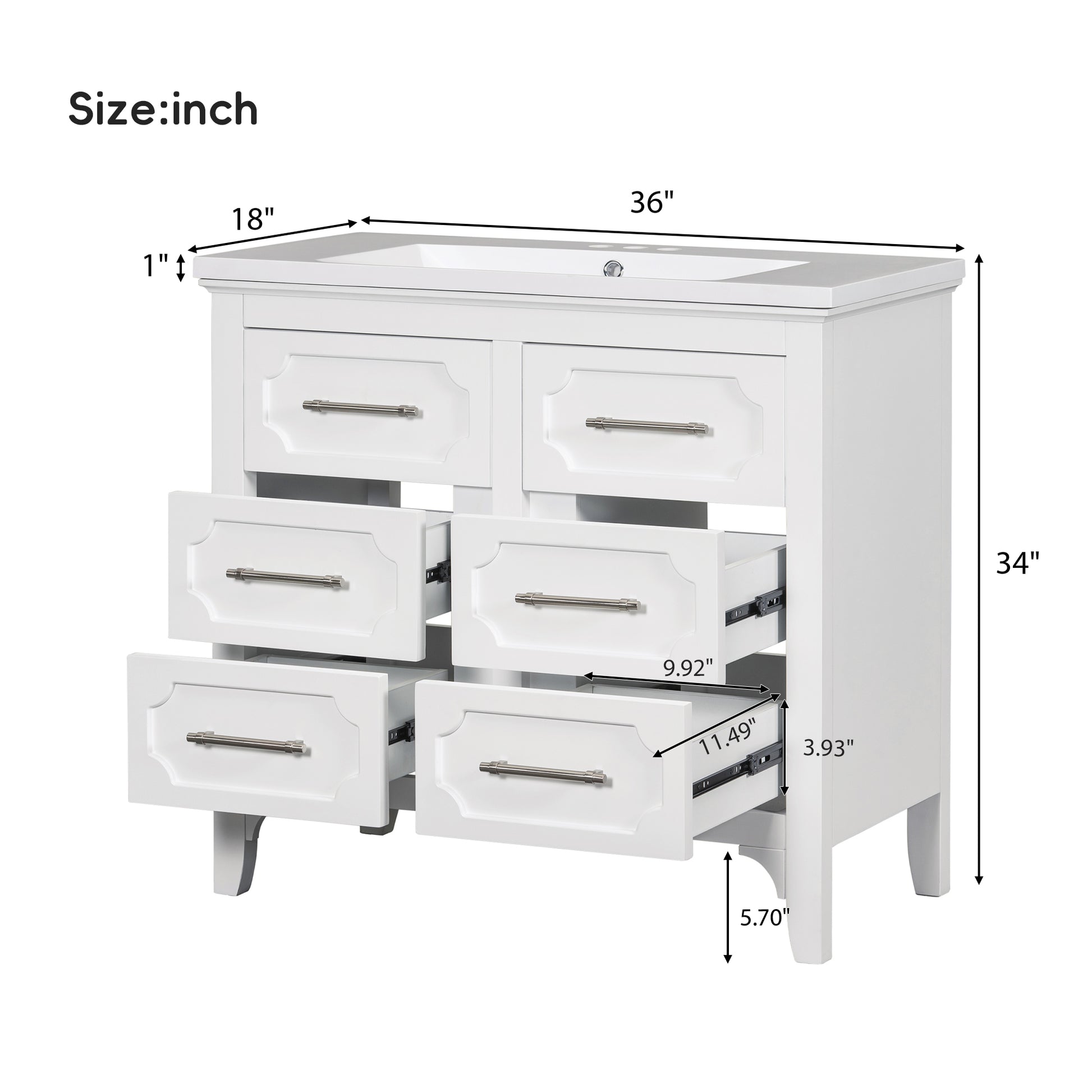 36'' Bathroom Vanity With Resin Sink Combo, Free Standing Single Vanity Set With Four Drawers, Solid Wood Frame Bathroom Storage Cabinet Same As Sw000128Aak White Bathroom Modern Solid Wood Mdf