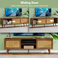 Mid Century Modern Rattan Tv Stand For 55 60 65 Inch Tventertainment Cabinet, Media Console For Living Room Bedroom Media Room, Solid Wood Feet & Rattan Cabinet Doors Walnut, 59