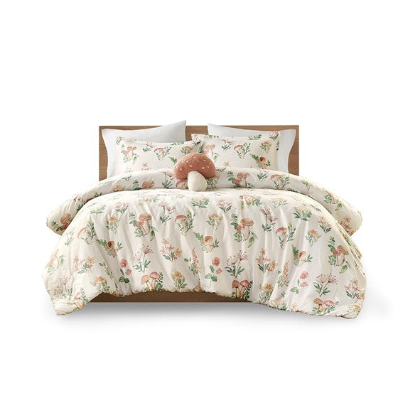 4 Pcs Mushroom Garden Comforter Set Full Queen Full Multicolor Polyester