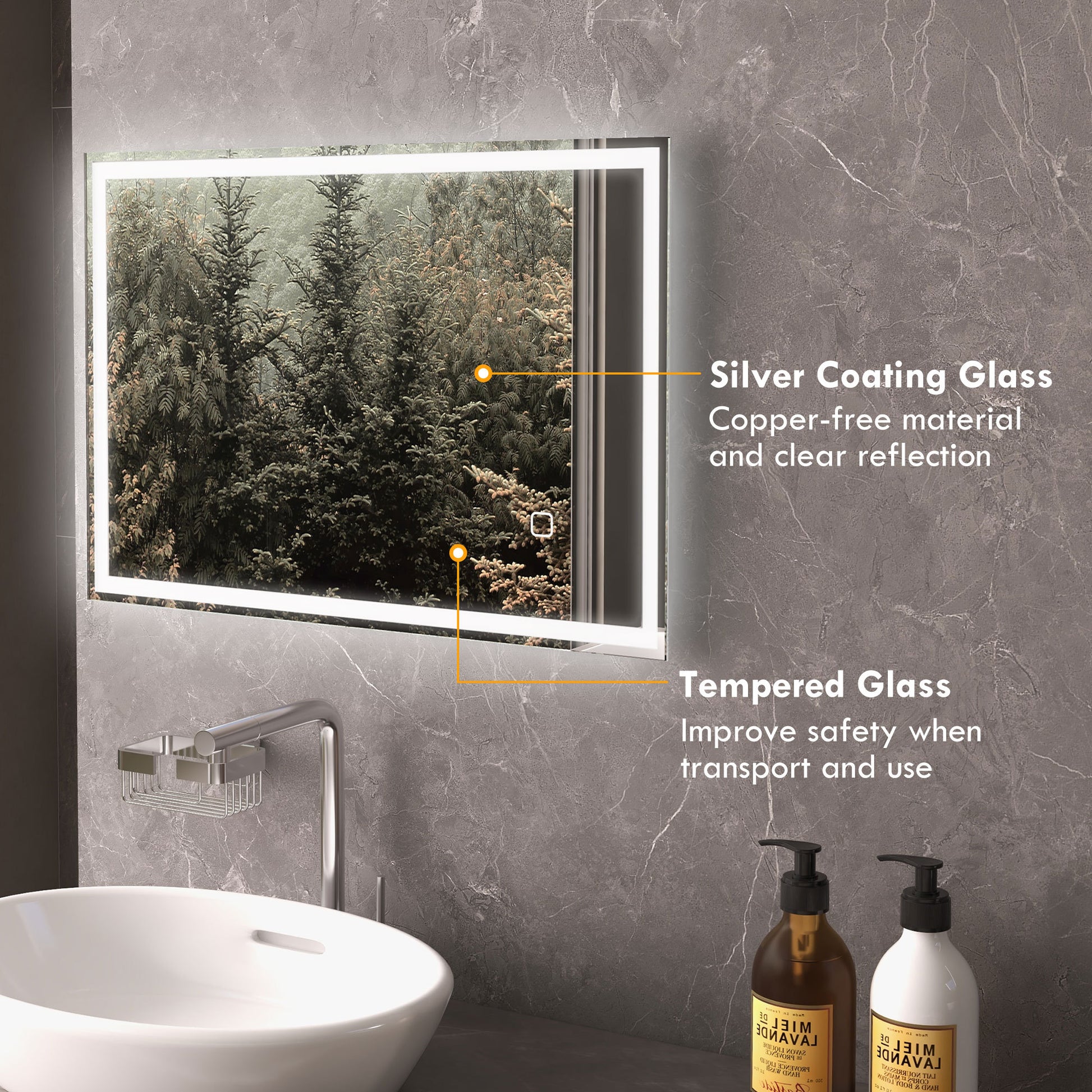 Homcom Dimmable Bathroom Mirror With Led Lights, 3 Colors & Defogging Silver Tempered Glass