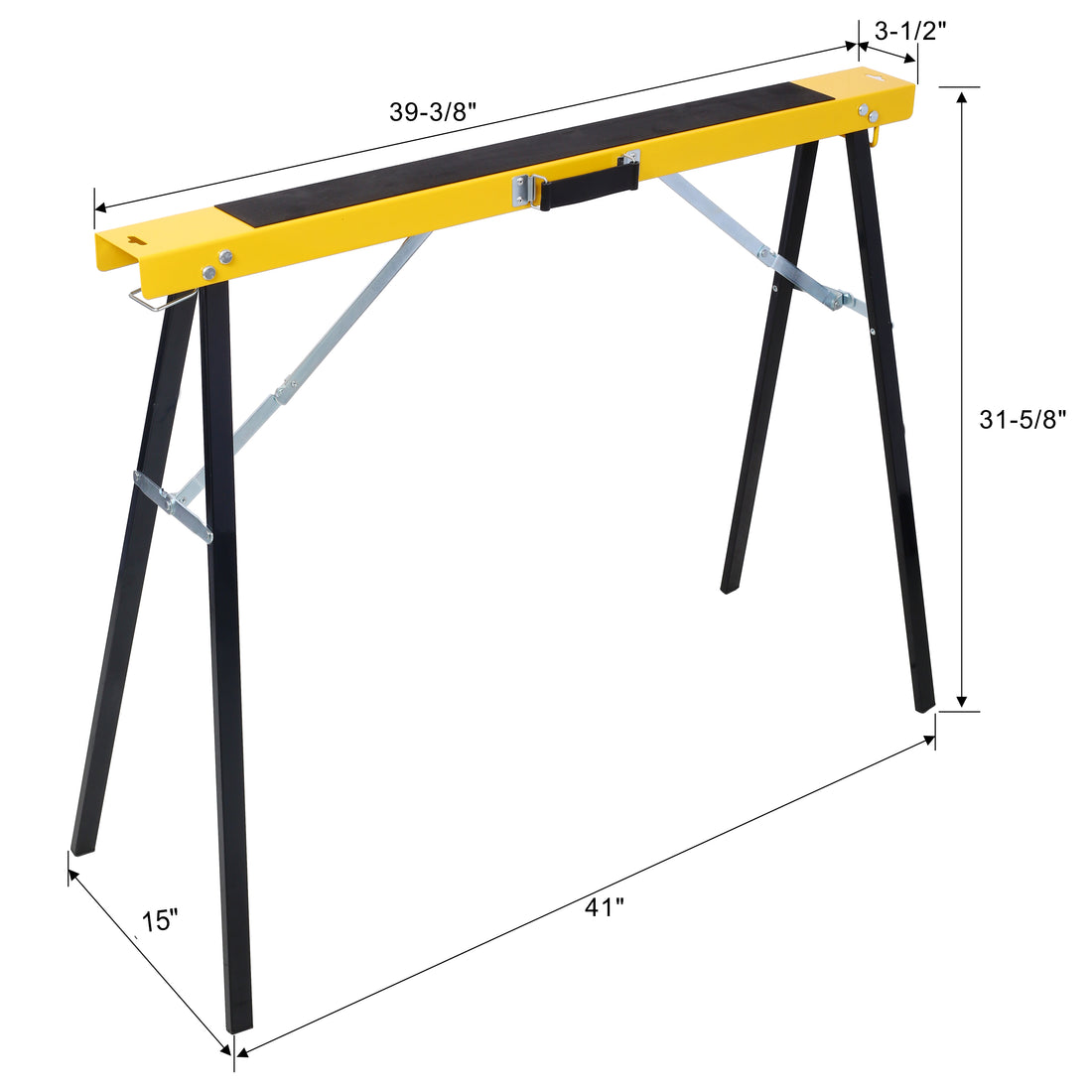 Saw Horses 2 Pack, Folding Portable Work Horse With Fast Open Legs, Convenient Handle, Heavy Duty Steel Sawhorse For Garage, Workshop, Fully Assembled,Yellow Black Color Yellow Black Steel