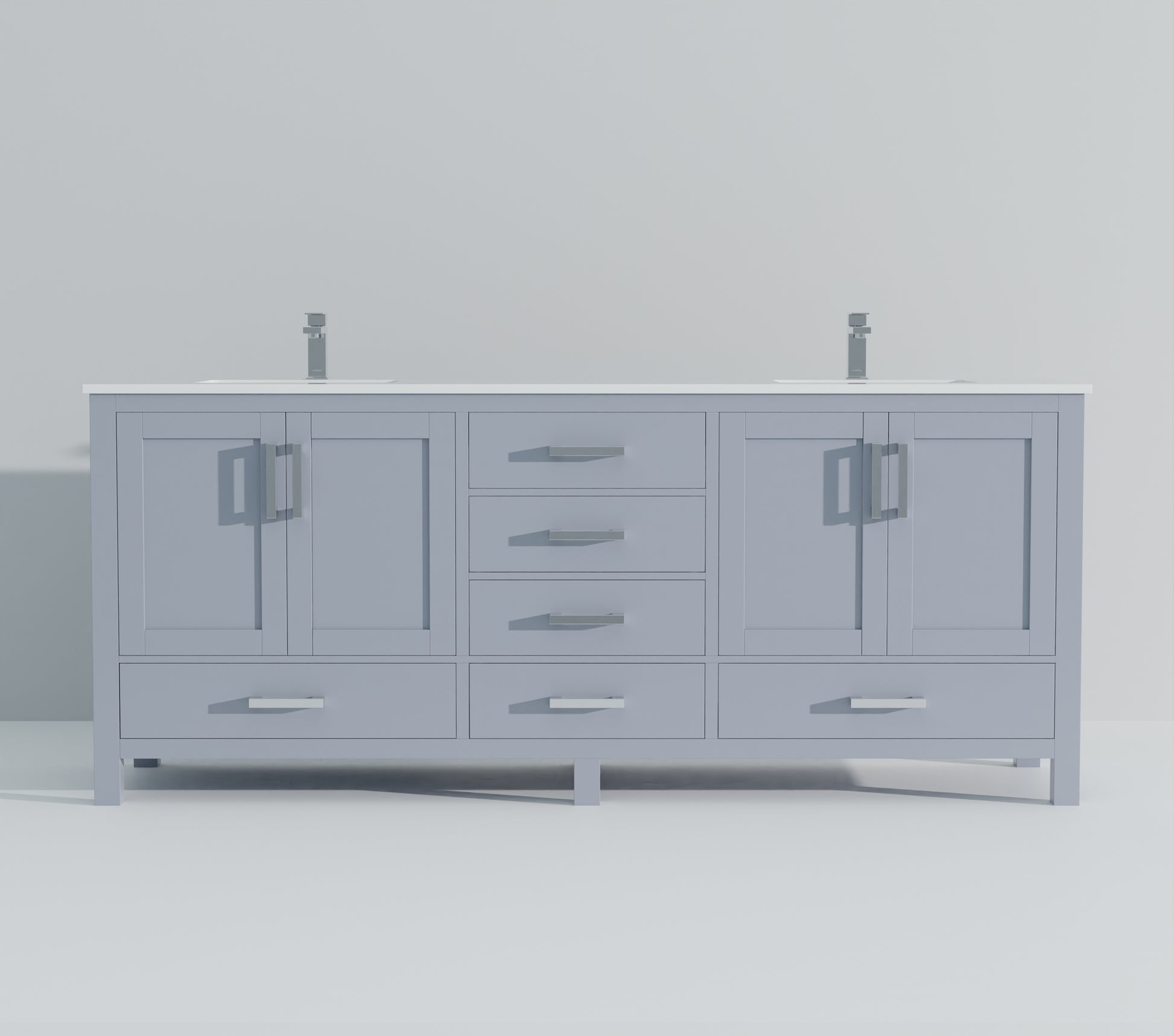 Dark Grey Double Bath Vanity 84 In. W X 22 In. D, Cultured Marble Top, And Faucet Set Dark Grey Plywood Wood