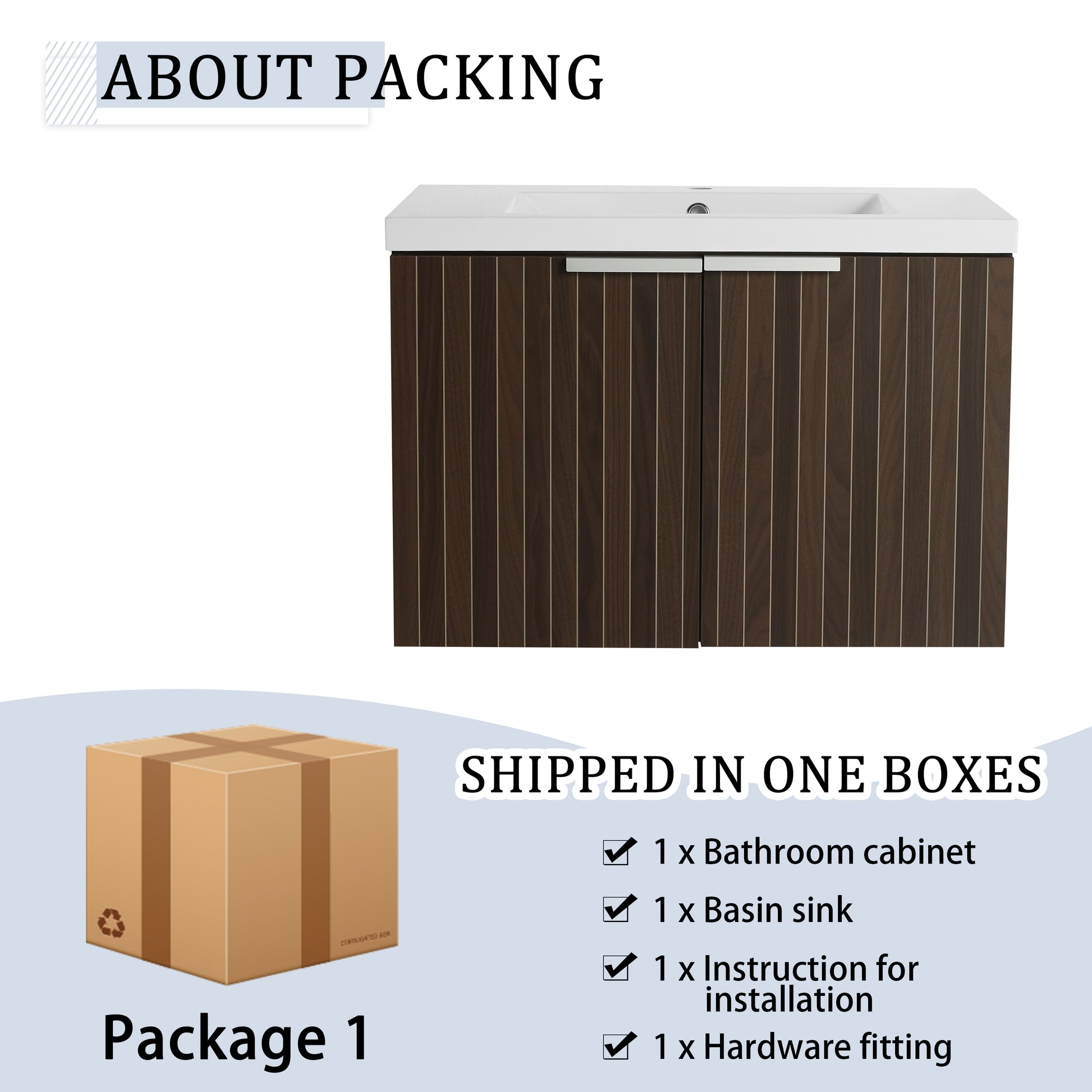 30 Inch Bathroom Vanity With Resin Sink,Soft Close Doors,Float Mounting Design Silver Brown Stripe Bathroom Modern Plywood Plywood