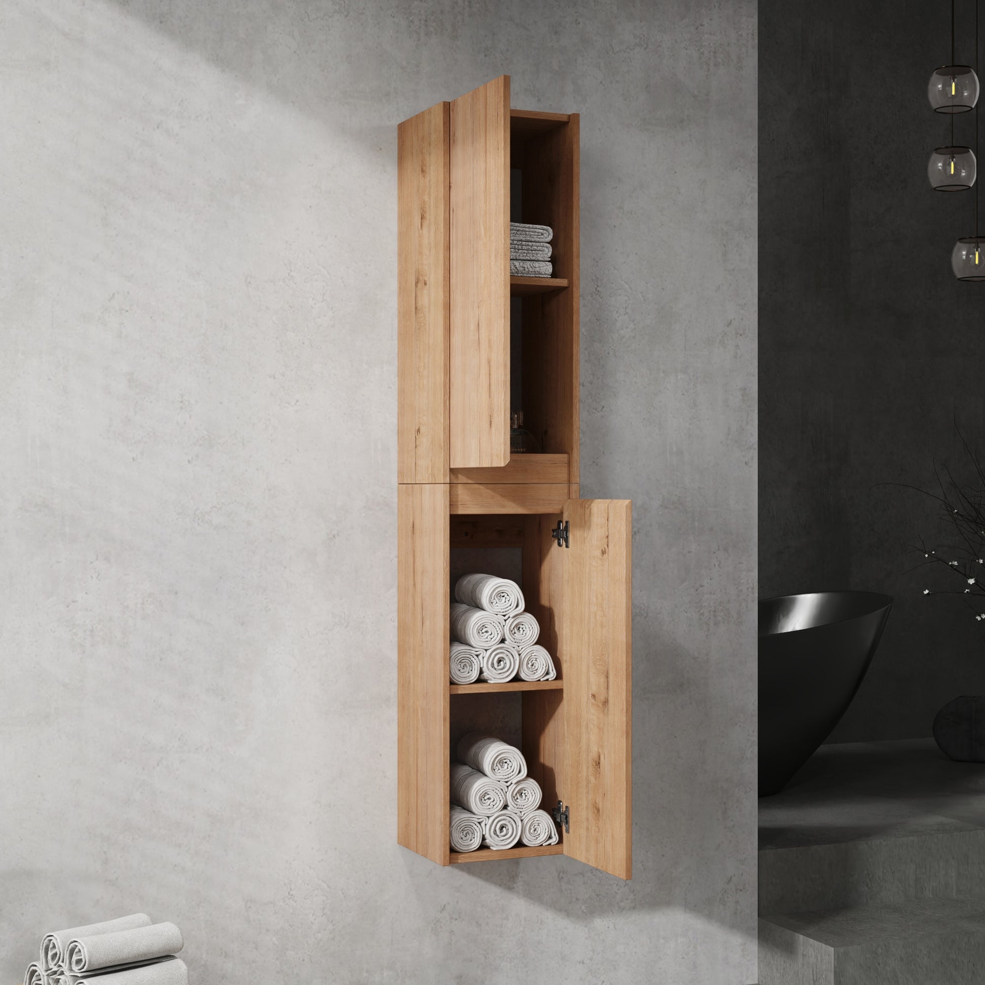 42" Wall Mounted Bathroom Vanity With Sink And Side Cabinet, Soft Close Doors,00112Imox2 0630Imo 0612Gwh Combination Cabinet Kd Packing Imitative Oak Bathroom Modern Plywood Plywood