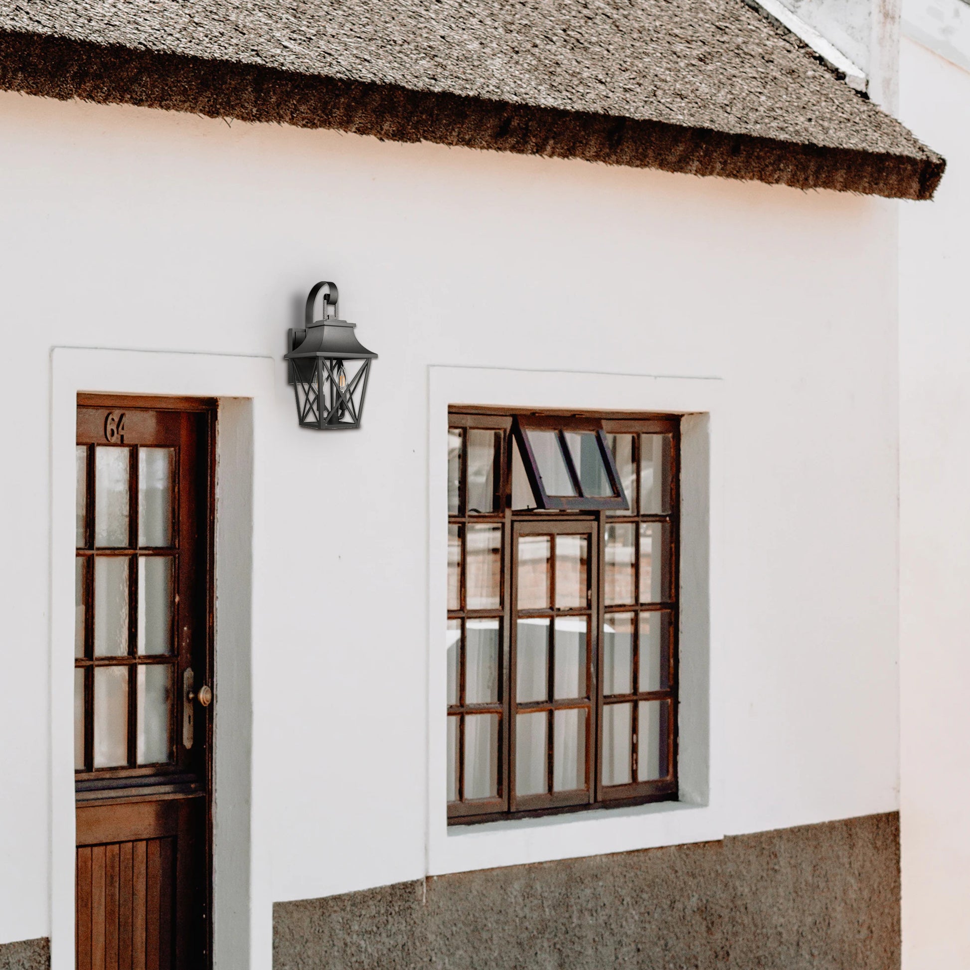 Black Outdoor Wall Lantern 2 Light,Large Outside Modern Wall Sconce Light Fixture,Industrial Porch Light Wall Mount With Glass,Waterproof Farmhouse Exterior Lamp Lighting 1 Pack Black Aluminium