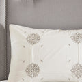 4 Piece Embroidered Cotton Reversible Duvet Cover Set Queen Ivory Polyester