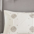 4 Piece Embroidered Cotton Reversible Duvet Cover Set King Ivory Polyester