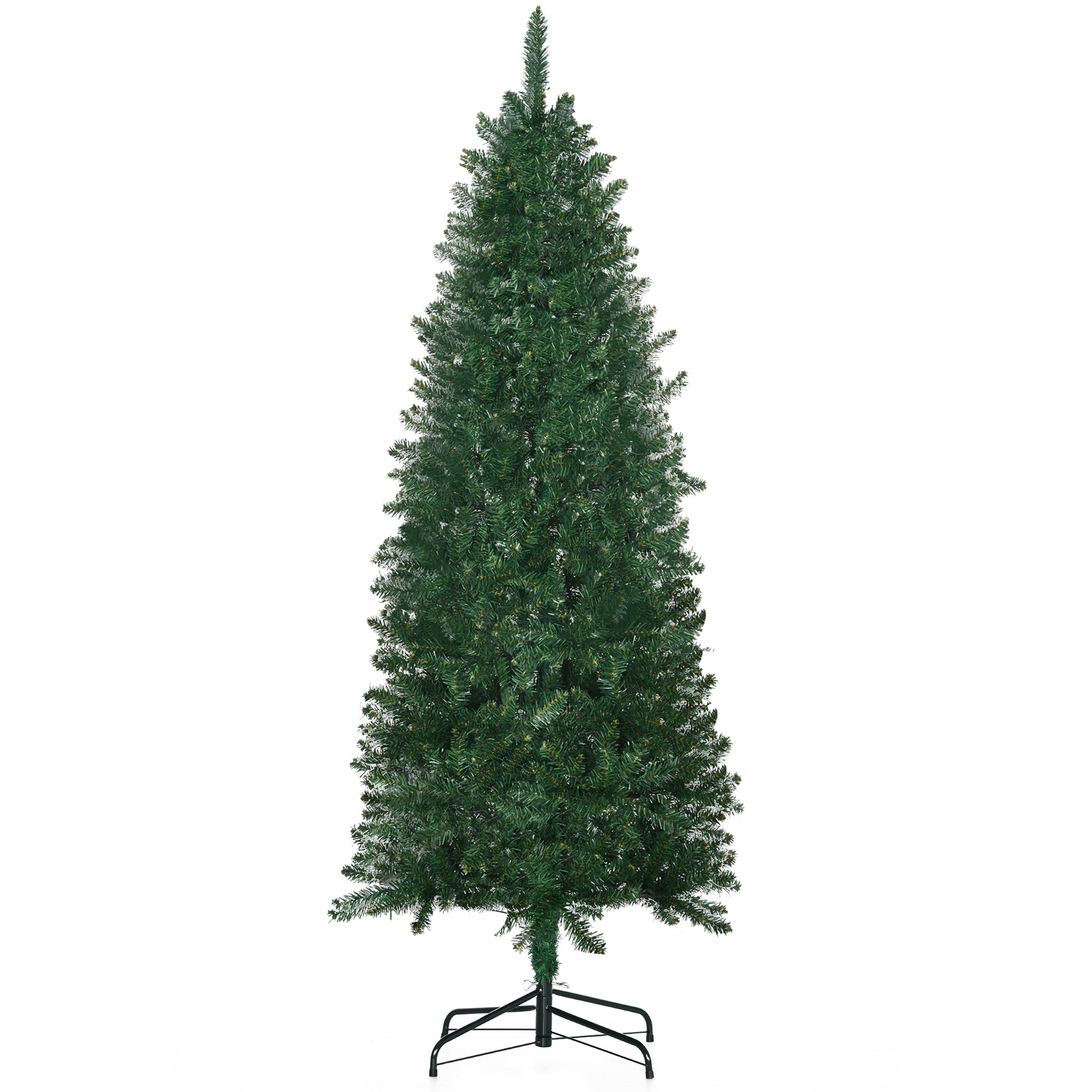 Homcom 6' Tall Unlit Slim Fir Artificial Christmas Tree With Realistic Branches, And 583 Tips, Green Green Plastic