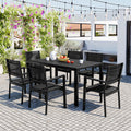 High Quality Steel Outdoor Table And Chair Set, Suitable For Patio, Balcony, Backyard. Black Seats 6 Steel