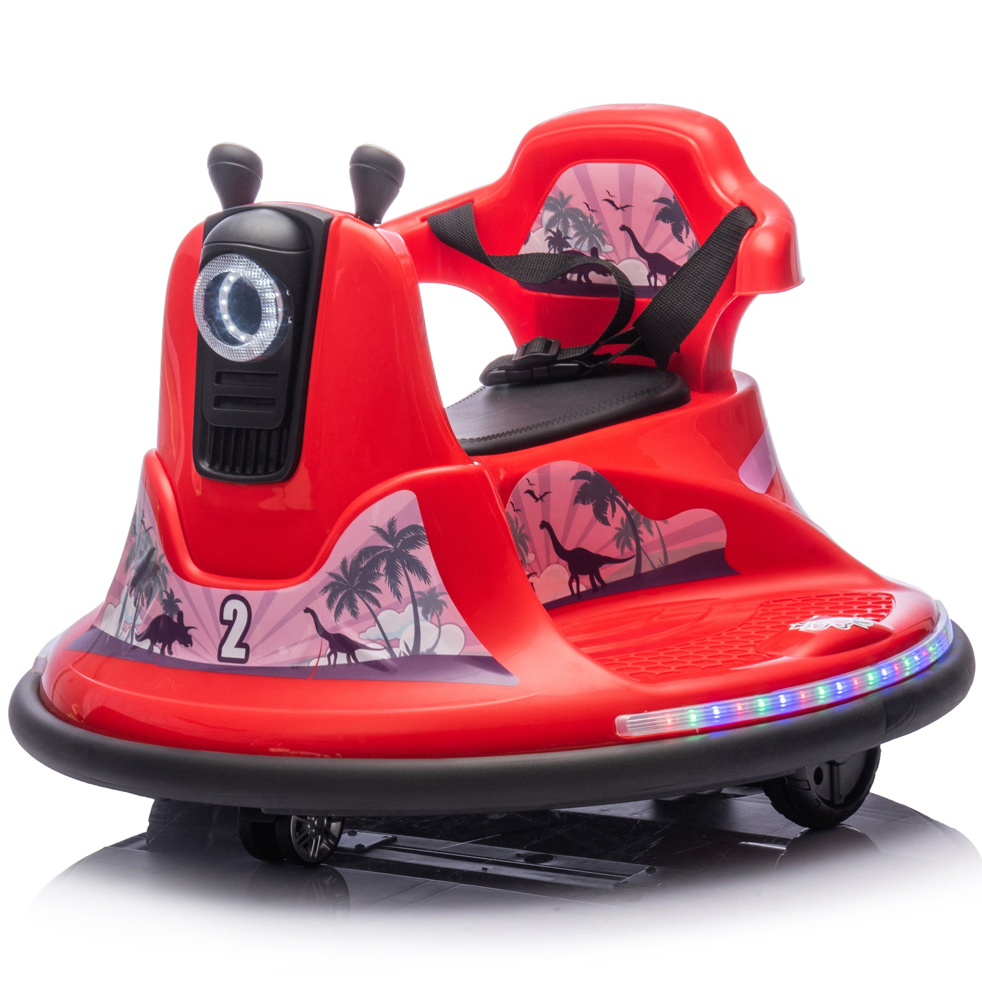 12V Kids Ride On Bumper Car W Parents Control,Rotate 360 Degrees,Two Handed Switch For Direction Control,Bumper Strip,Light Belt,Mp3 Music,Bluetooth,Provide A Speed Of 0.75Mph For Kids Of 2 5 Red 50