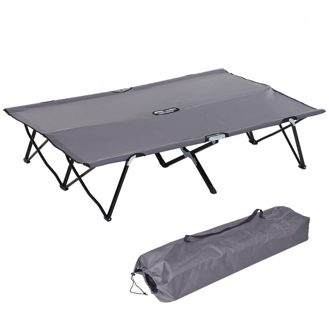 Outsunny 2 Person Folding Camping Cot For Adults, 50" Extra Wide Outdoor Portable Sleeping Cot With Carry Bag, Elevated Camping Bed, Beach Hiking, Grey Grey Steel