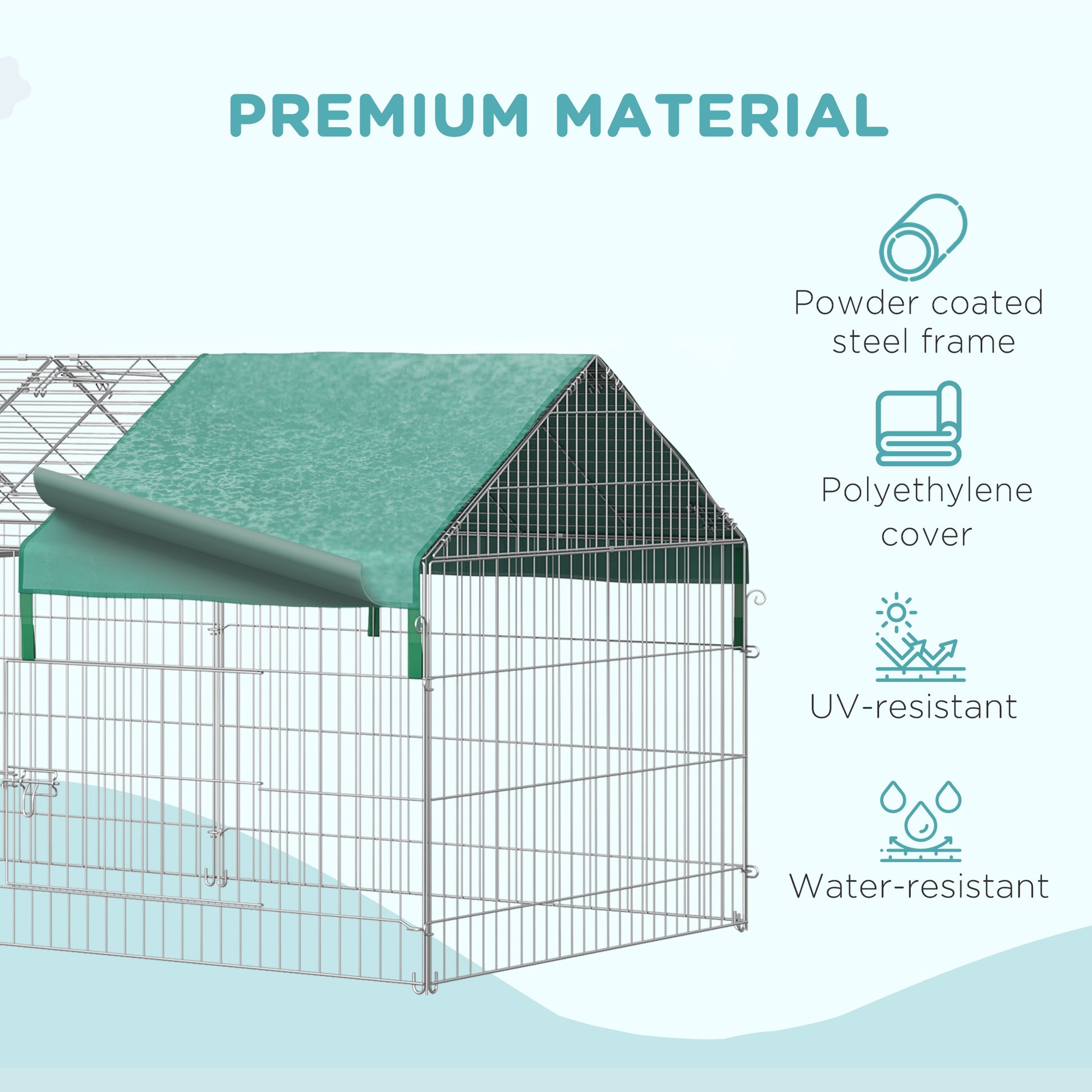 Pawhut 87" Small Animal Playpen, Pet Playpen Yard Fence For Rabbits, Chicken, Chinchillas With Roof For Indoor & Outdoor, Green Silver Metal