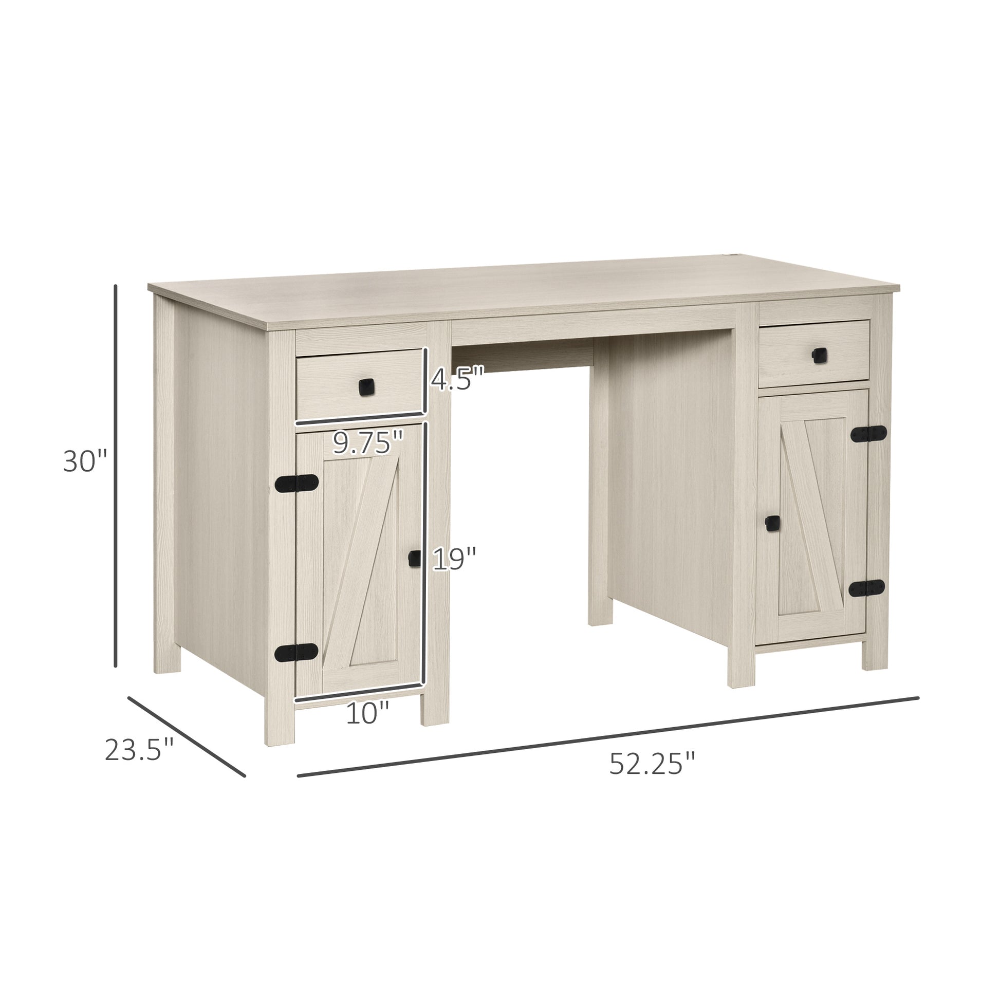 Homcom Farmhouse Computer Desk With Storage, Home Office Desk With 2 Drawers And 2 Cabinets, Cream White White Mdf