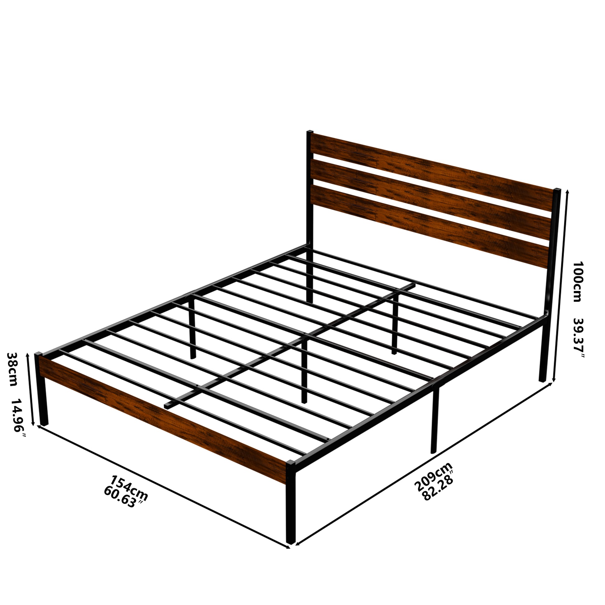 Iron Platform Bed Frame With Rustic Wood Headboard & Footboard Queen Size Brown Box Spring Required Queen Black,Brown Iron Brown Bedroom Minimalist,Modern Bed Frame Mdf Iron