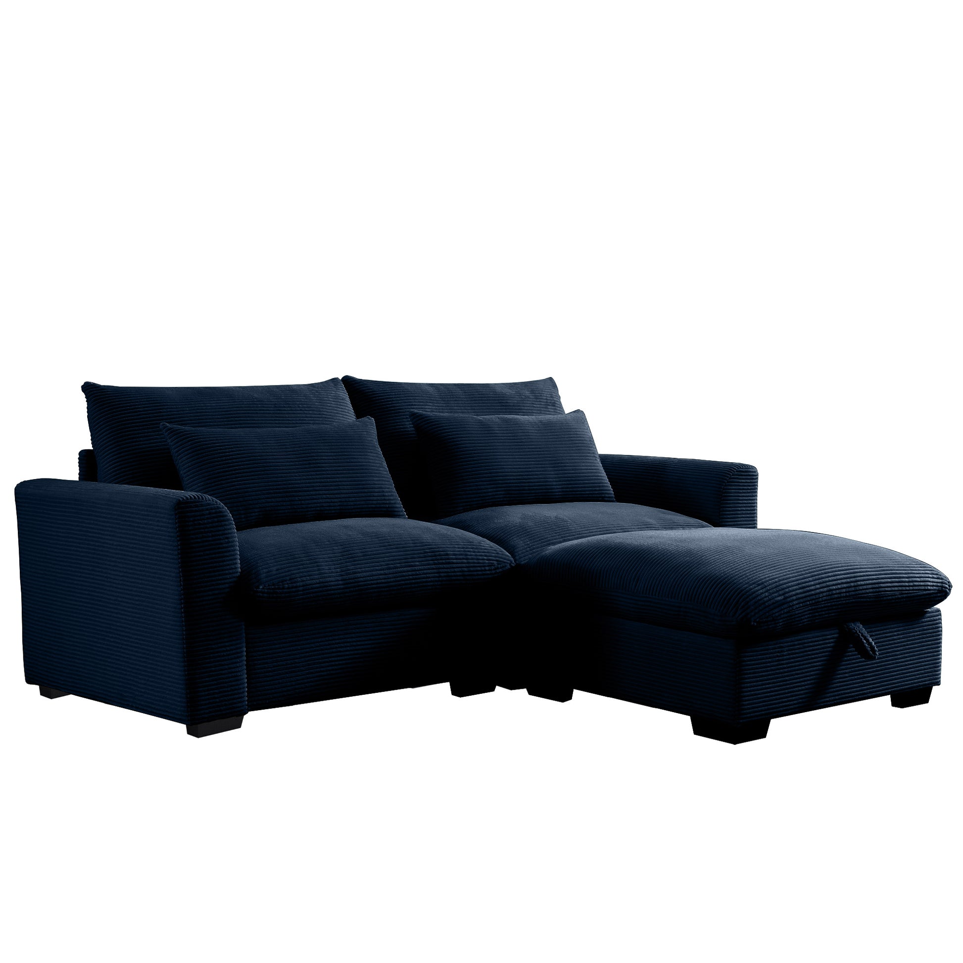 Sectional Sofa Comfy Corduroy Couch For Living Room With Pillows And Round Armrests, Modern Corduroy Sofa Sleeper Deep Couches With Storage Ottoman Blue, 2 Seat Blue Corduroy 2 Seat