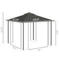 Outsunny 10' X 11.5' Metal Patio Gazebo, Double Roof Outdoor Gazebo Canopy Shelter With Tree Motifs Corner Frame And Netting, For Garden, Lawn, Backyard, And Deck, Gray Gray Polyester