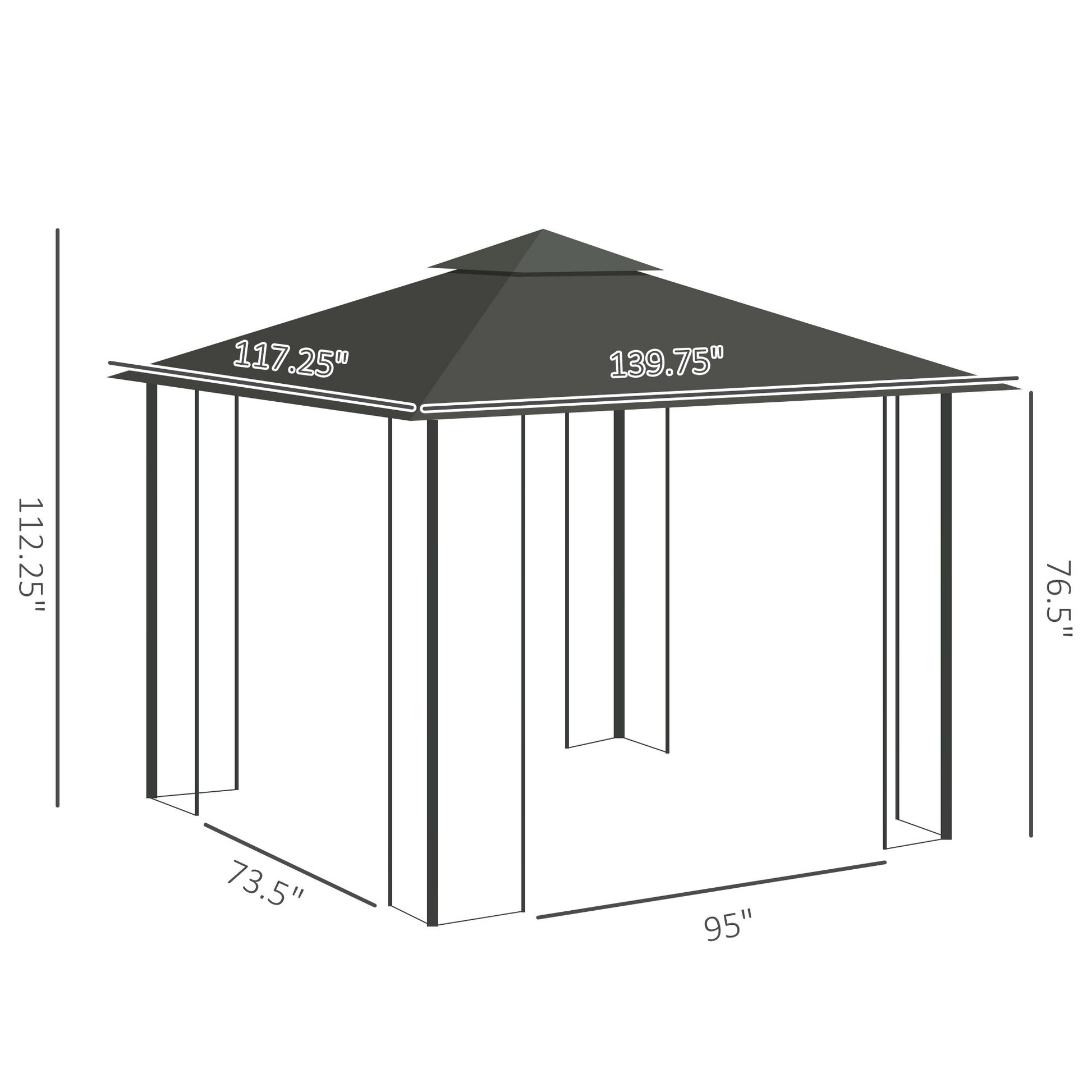 Outsunny 10' X 11.5' Metal Patio Gazebo, Double Roof Outdoor Gazebo Canopy Shelter With Tree Motifs Corner Frame And Netting, For Garden, Lawn, Backyard, And Deck, Gray Gray Polyester