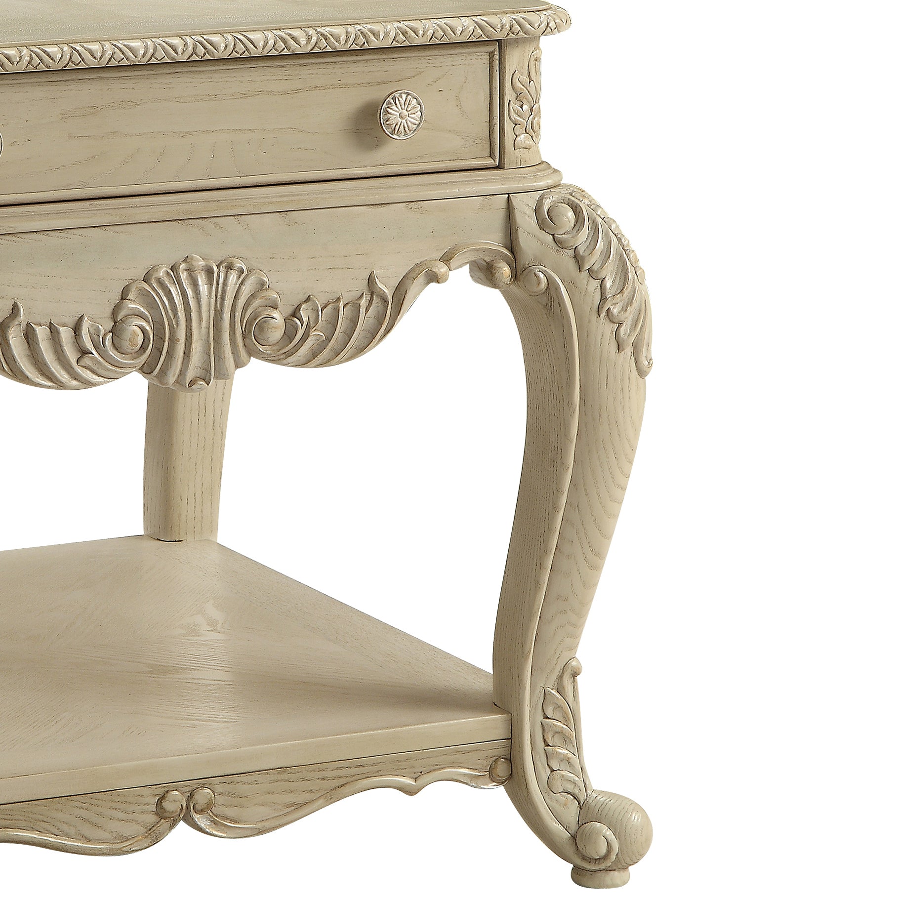 Antique White End Table With Bottom Shelf White Primary Living Space Drawers Rectangular Mdf