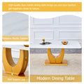 Table And Chair Set, Modern Minimalism And Luxurious White Rectangular Pattern Dining Table. Soft And Comfortable Dining Chairs For Dining Rooms, Living Rooms, Terraces And Kitchens. White Seats 6 Mdf Glass