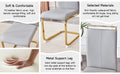 Table And Chair Set.Modern Rectangular Dining Table With Black Textured Stickers Glass Tabletop And Gold Plated Metal Legs.Paried With 6 Comfortable Chairs With Pu Seats And Golden Metal Legs. Gold,Light Gray Seats 6 Glass Metal
