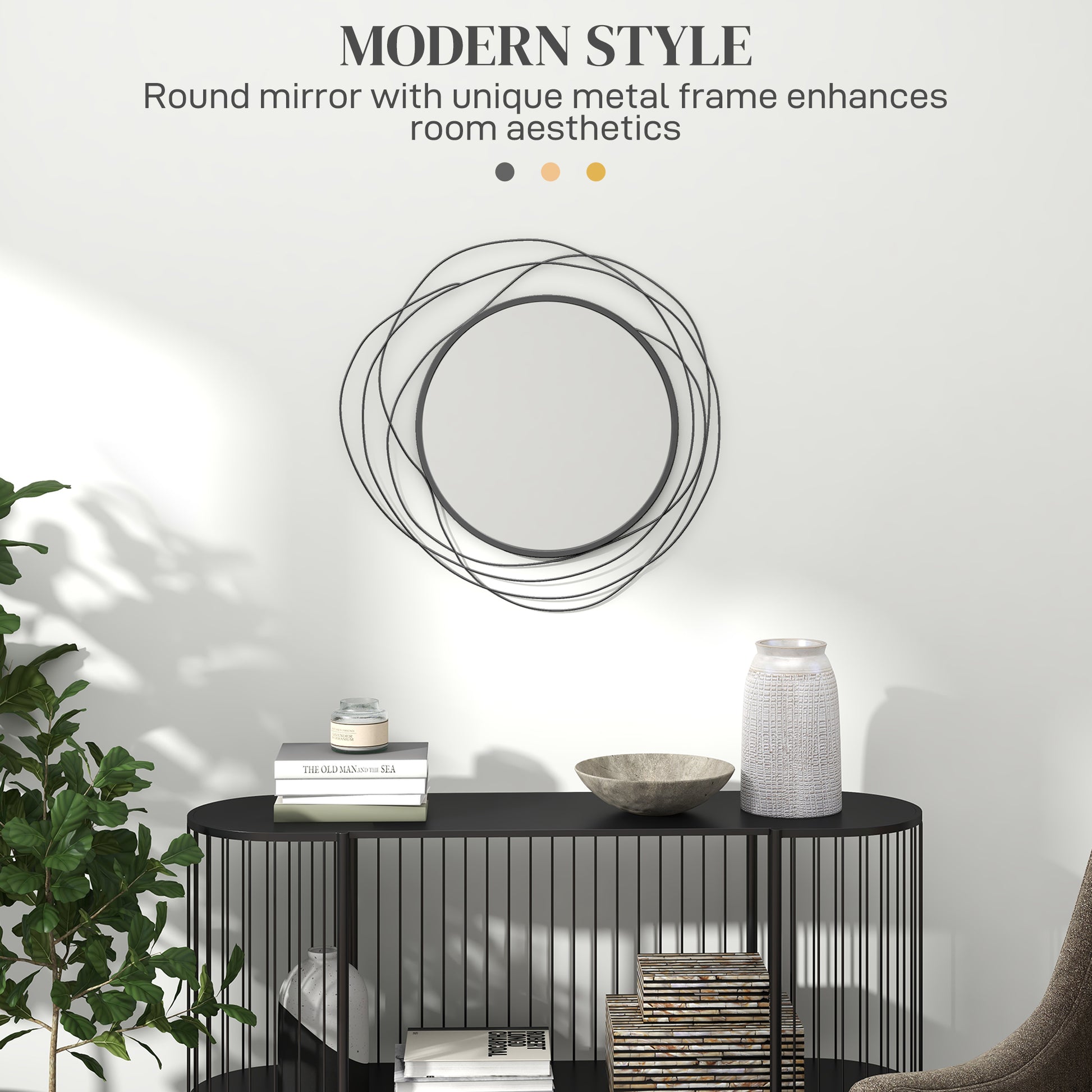 Homcom Metal Wall Art Modern Mirror Decor Home Hanging Wall Sculptures For Living Room Bedroom Dining Room, Black Black Mdf Glass