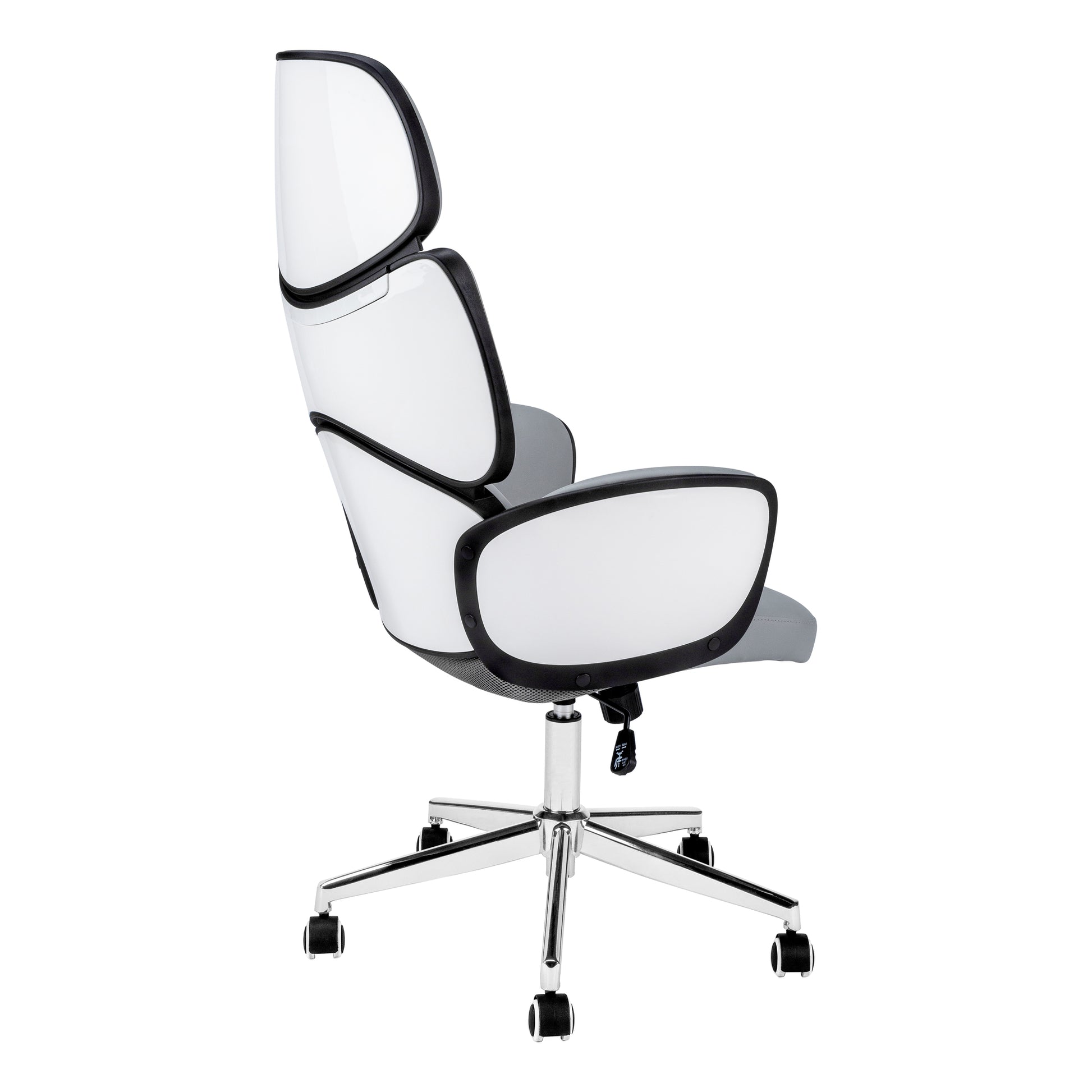 Office Chair, Adjustable Height, Swivel, Ergonomic, Armrests, Computer Desk, Work, Grey Leather Look, Chrome Metal, Contemporary, Modern White Foam Faux Leather