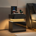 Led Nightstand Modern Black Nightstand With Led Lights Wood Led Bedside Table Nightstand With 2 High Gloss Drawers For Bedroom Standard 1 2 Drawers Black Bedroom Drawers Included American