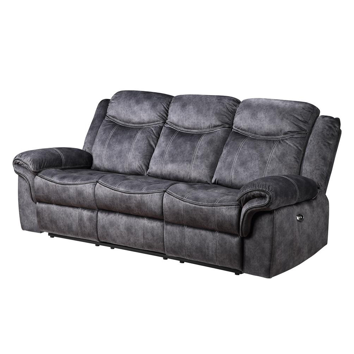 Jimny Domino Granite Power Reclining Sofa Gray Fabric 3 Seat