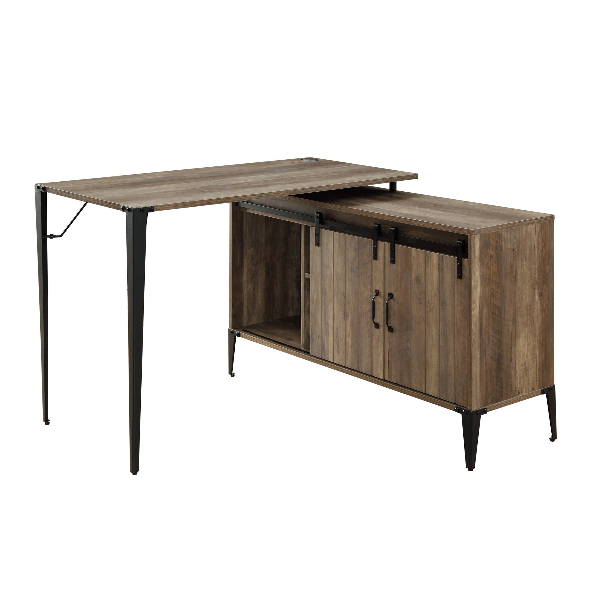 Zakwani 48" Gray Oak & Black Finish Writing Desk Oak Synthetic Wood