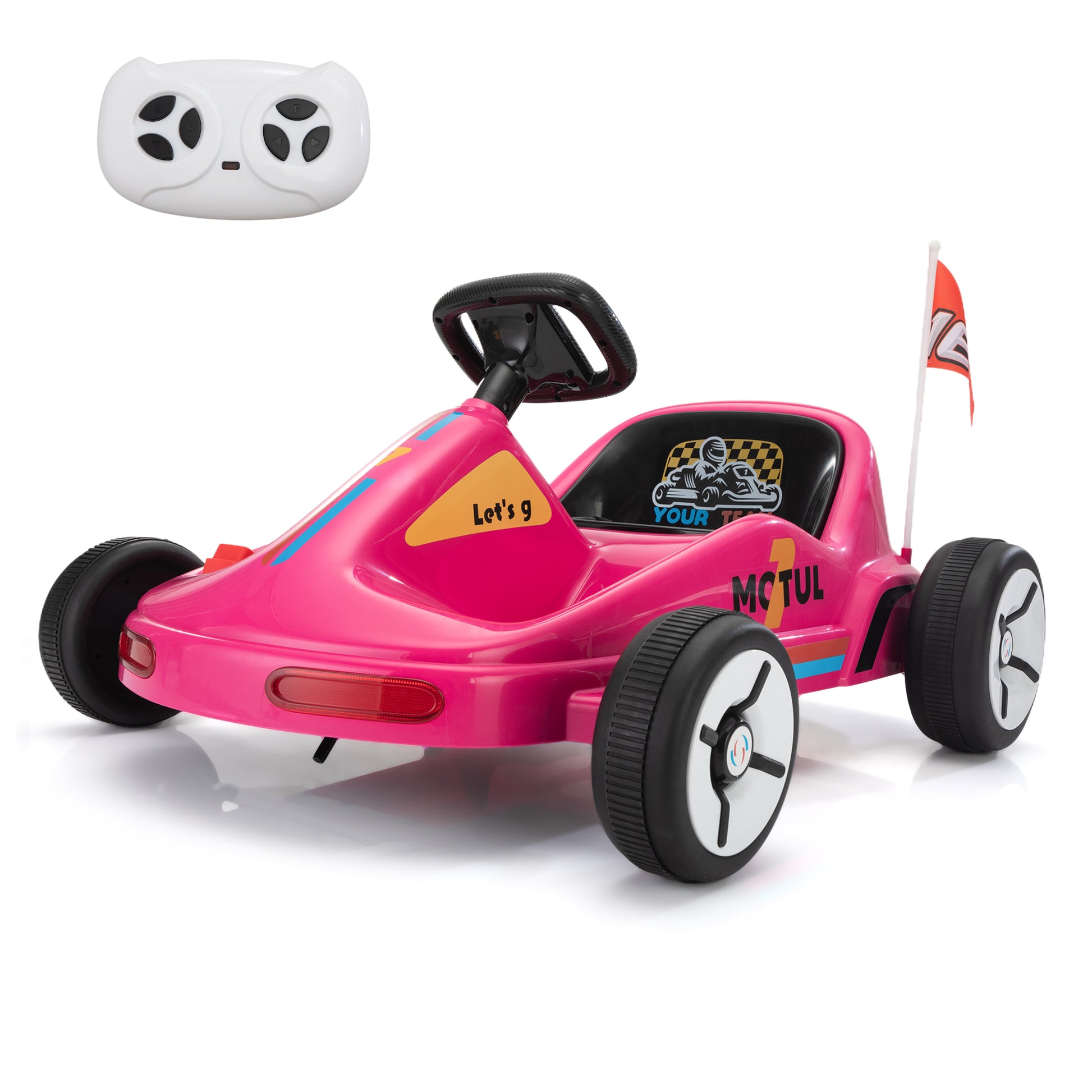 12V Kids Ride On Go Kart, Electric 4 Wheeler Car With Remote Control, Cushioned Seat, Led Lights, Mp3 Music, Bluetooth, Pedal Control, Battery Powered Vehicle For 3 8 Years Old, Rose Red Rose Red Polypropylene