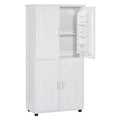 Tall And Wide Bathroom Floor Storage Cabinet, Bathroom Storage Unit, Freestanding Cabinet With 4 Doors, Adjustable Shelves, White White Mdf