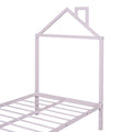 Twin Size Metal Platform Bed With Twin Size Trundle,House Shaped Headboard Design, Pink Twin Pink Metal
