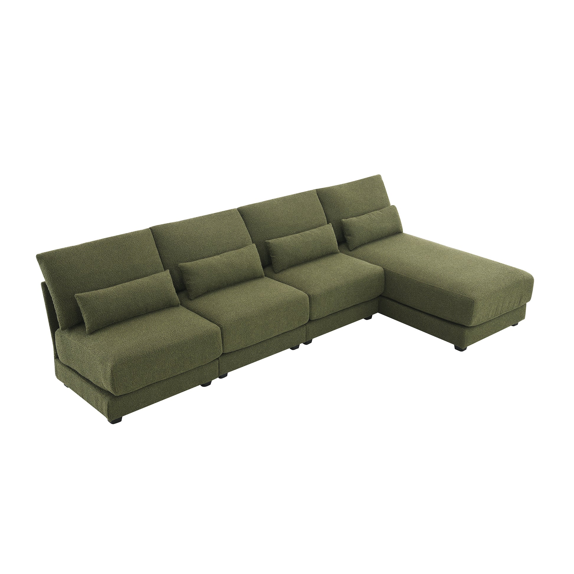 120*61" Oversized Deep Seat Sectional Sofa With Reversible Chaise,Loop Yarn Fabric 5 Seat Armless Indoor Furniture,Convertible L Shaped Couch For Living Room,Apartment,3 Colors Green Fabric 5 Seat