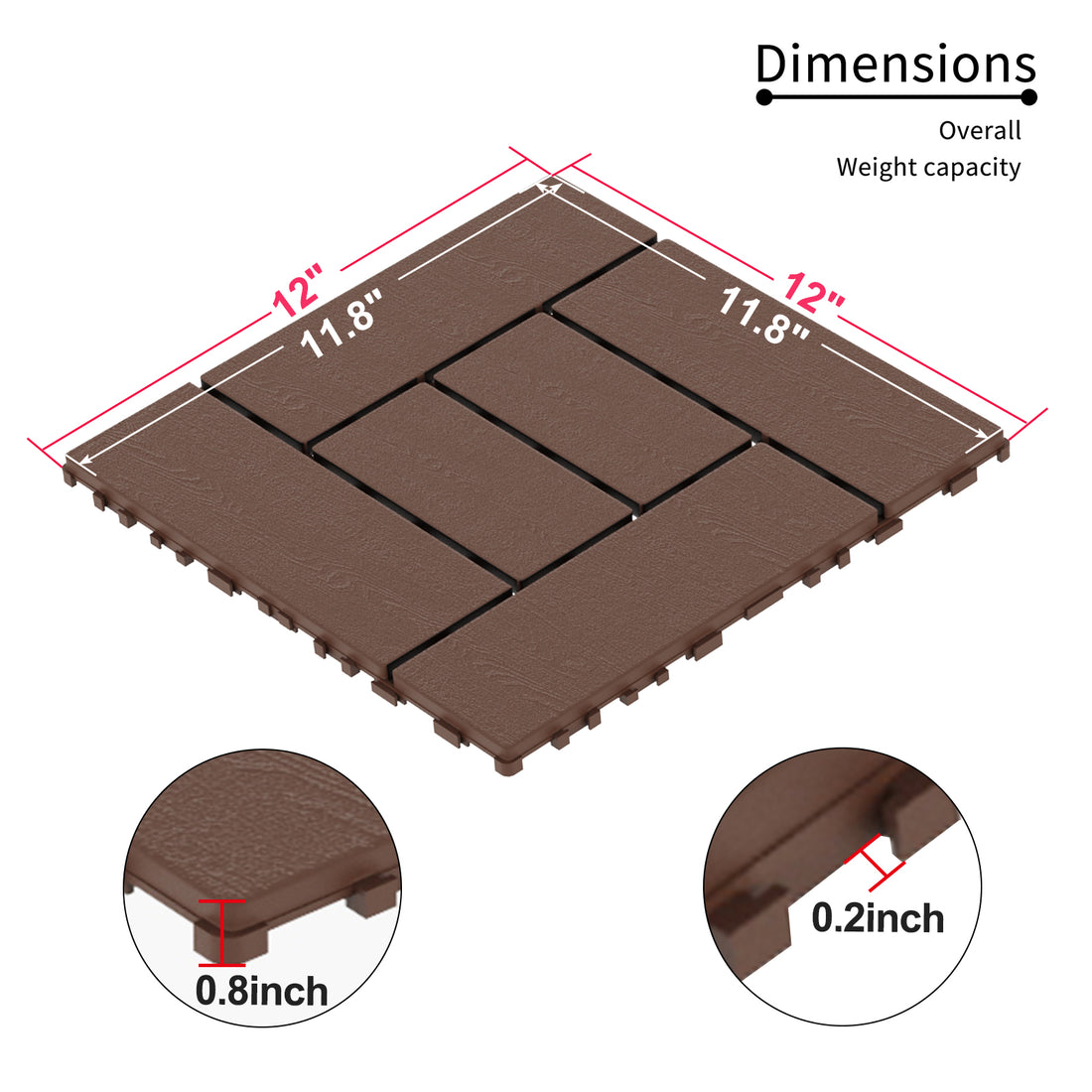 Zz Style 12" Patio Deck Tiles, Diy Module Interlocking Decking Tiles Floor Tile,Easy And Quick Installation Court Tiles For Porch Poolside Balcony Backyard 44Pcs Red Brown Red Brown Polypropylene