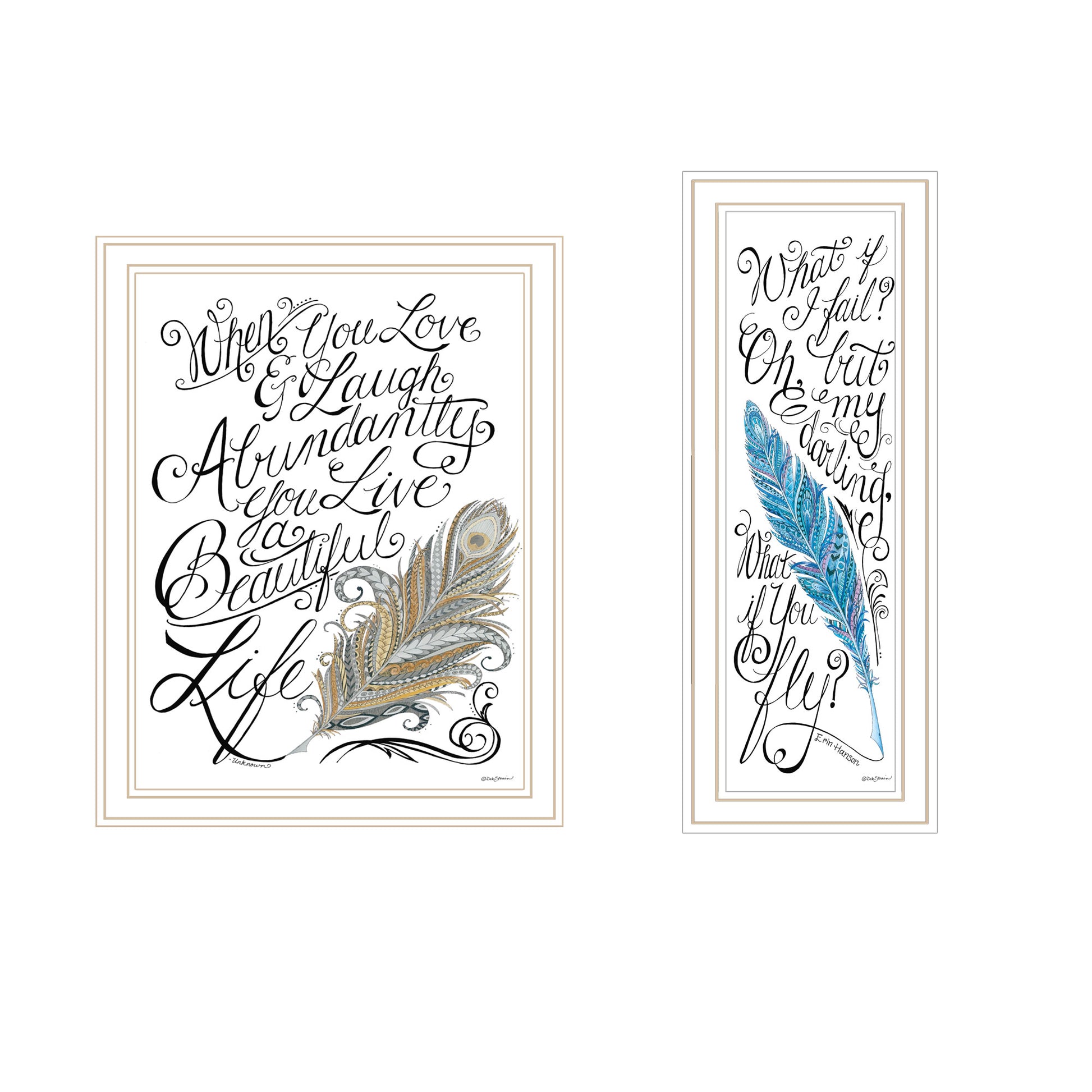 2 Piece Vignette What If I Fail White Framed Wall Art For Living Room, Bedroom Wall Art Print For Home Decor By Deb Strain Multicolor Wood Paper