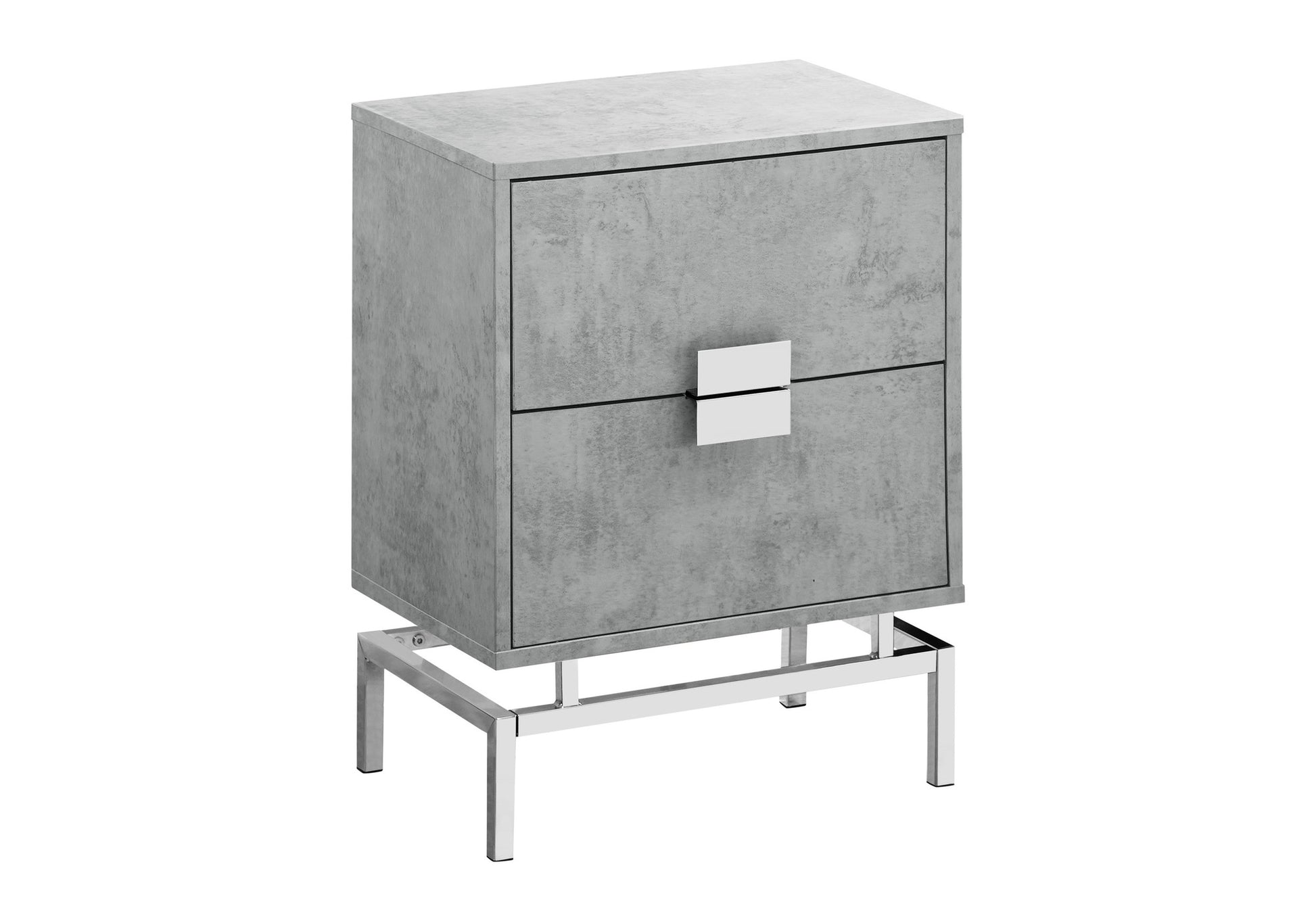 Accent Table, Side, End, Nightstand, Lamp, Storage Drawer, Living Room, Bedroom, Grey Laminate, Chrome Metal, Contemporary, Modern Grey Particle Board