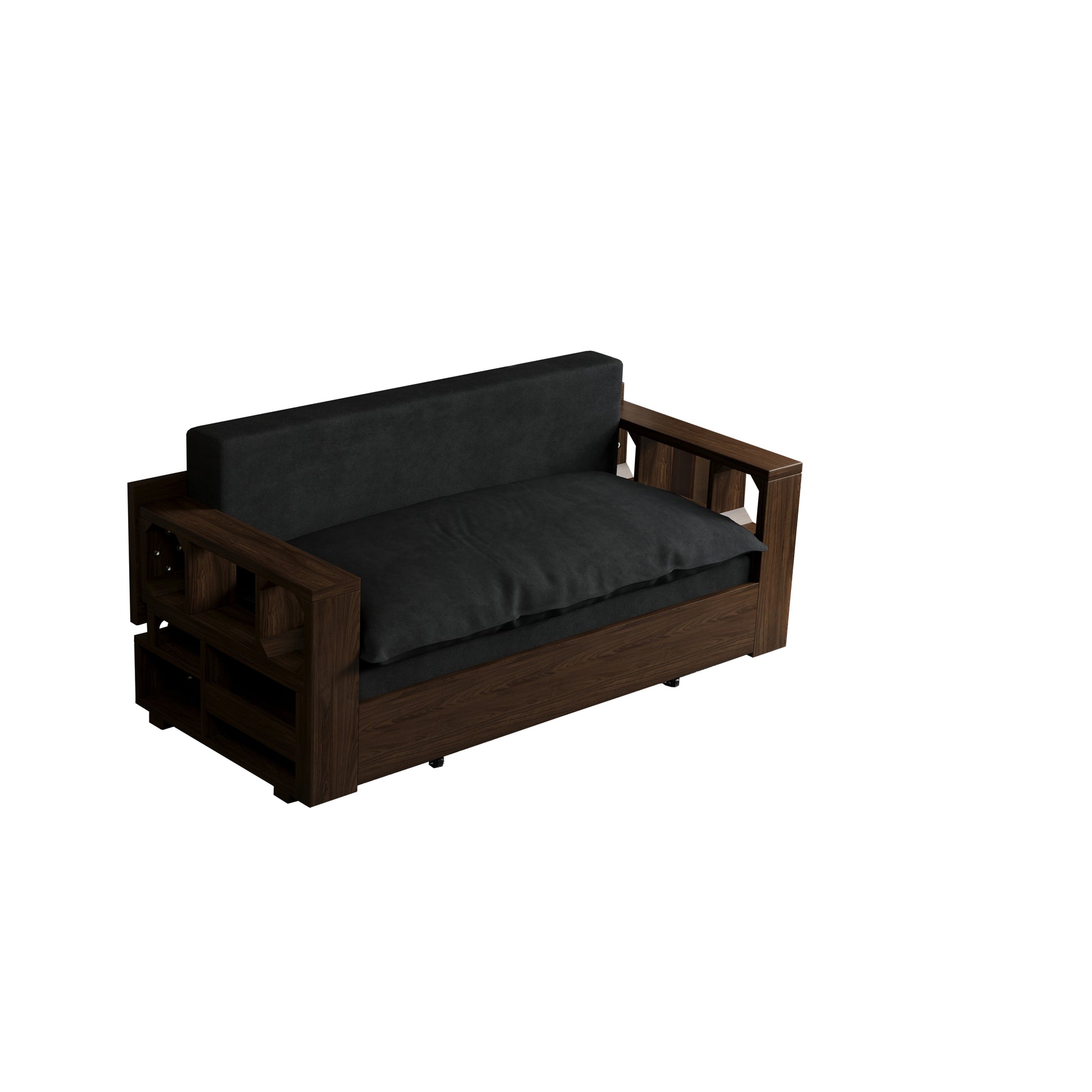 3 In 1 Convertible Sleeper Sofa Bed,Modern Velvet Loveseat Couch With Pull Out Bed,Small Beautiful Seat Futon Sofa Bed With Convertible Office Desk,Black Black Metal & Wood 2 Seat