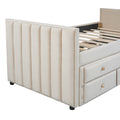 Twin Size Upholstered Daybed With Twin Size Trundle And Drawers, Velvet, Beige Box Spring Not Required Twin Beige Velvet