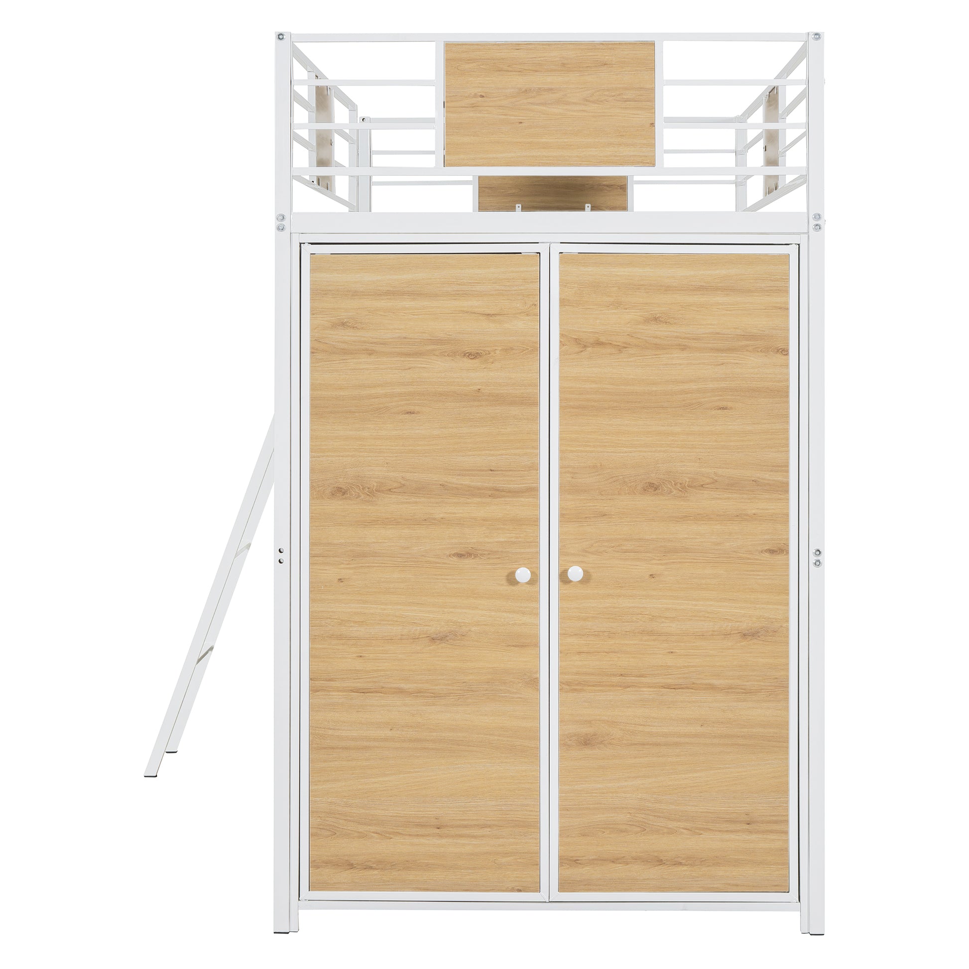 Twin Size Loft Bed With L Shape Desk And Wardrobe, White Twin White Metal & Wood