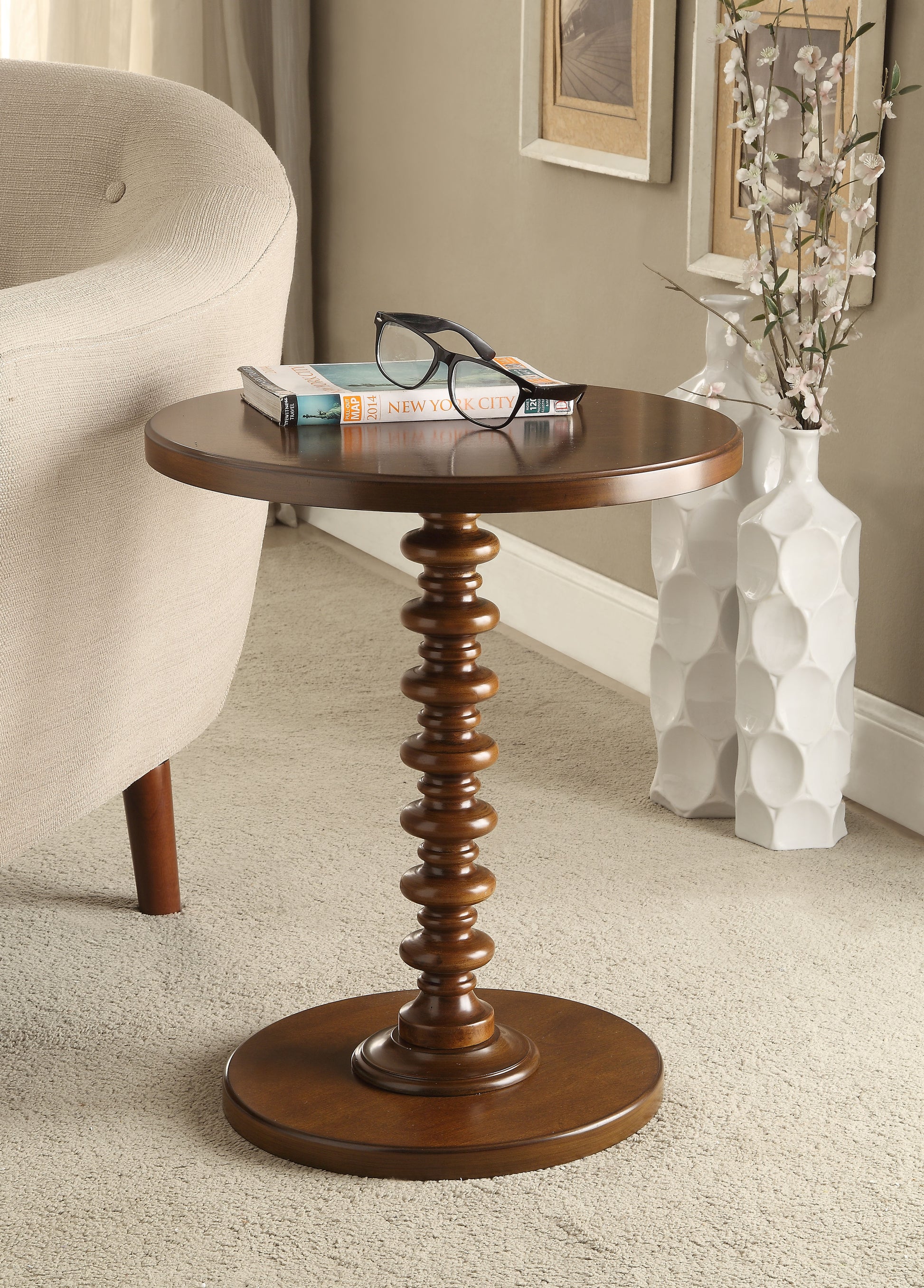 Acton Walnut Finish Accent Table Walnut Synthetic Wood