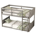 Twin Over Twin Floor Bunk Bed With Panelled Headboard And Footboard, Solid Rubber Wood Foundation With Safety Guardrails, Built In Ladder,Antique White Twin Antique White Rubber Wood