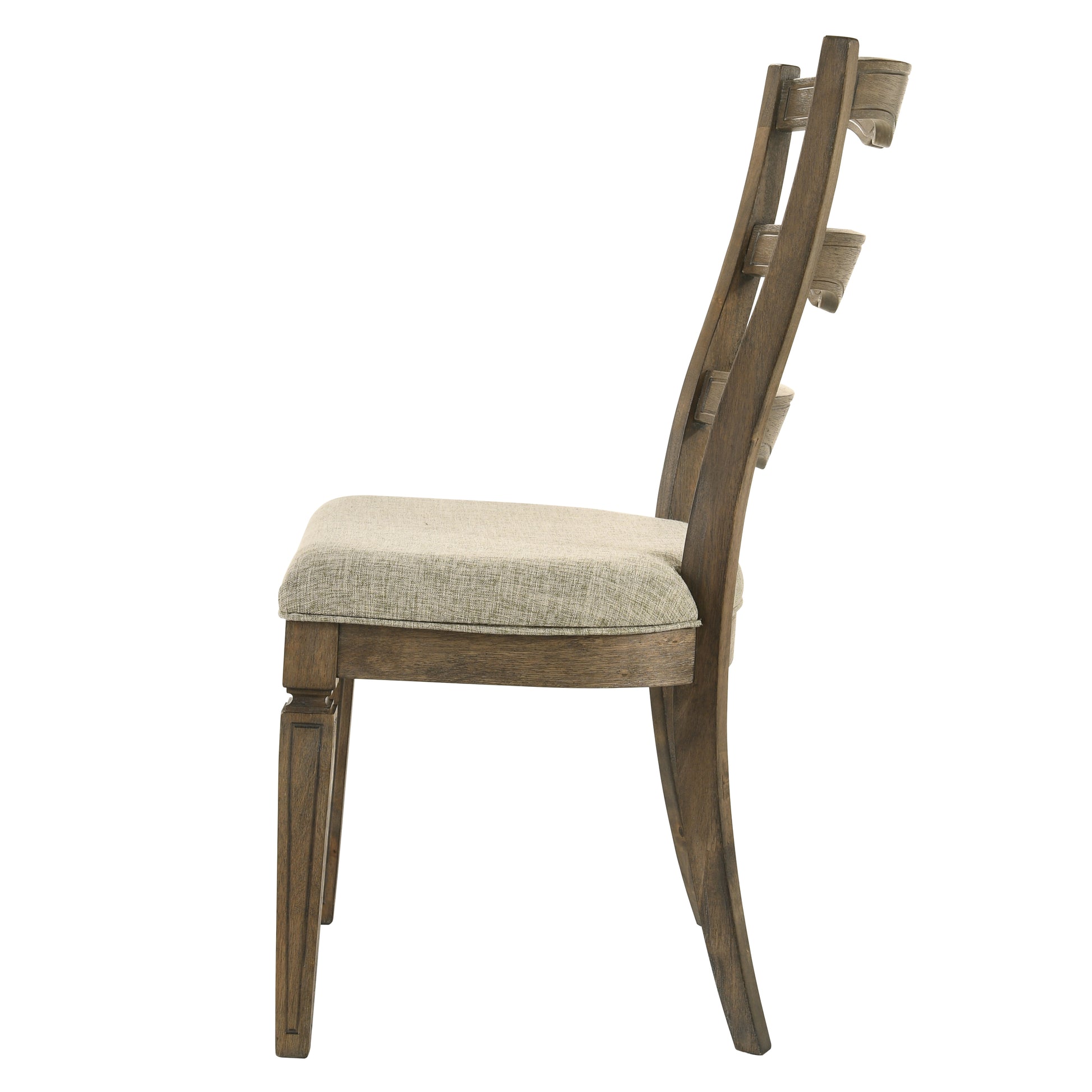Beige And Weathered Oak Side Chair With Ladder Back Set Of 2 Solid Oak Dining Room Traditional Side Chair Ladder Back Set Of 2 Wood Fabric