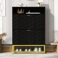 Shoe Cabinet With 2 Flip Drawers, And 2 Shelves, Modern Free Standing Shoe Rack For Heels, Boots, Slippers,Shoe Storage Cabinet For Entryway, Hallway, Living Room, Black Black Mdf