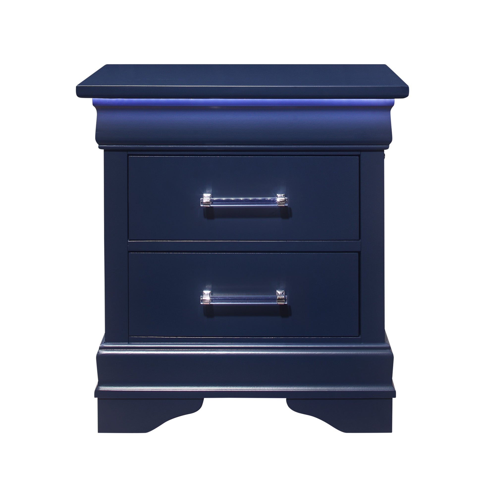 Charlston Blue Nightstand With Led Blue Solid Wood Mdf