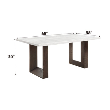 Edwyn Dining Table W Marble Top, White Natural Marble Top & Brown Finish Dn03195 Brown White Wood